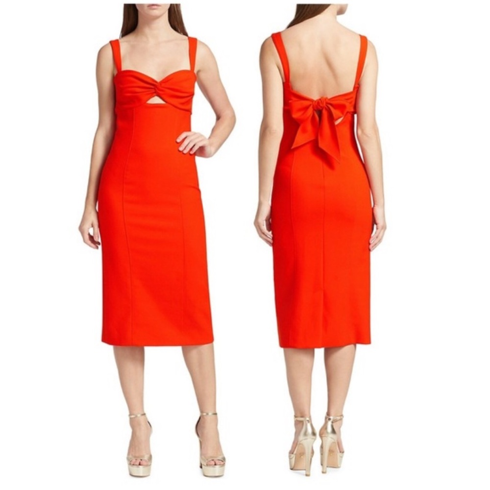 Cinq a Sept orange Sheath Midi Dress Sweetheart Neckline